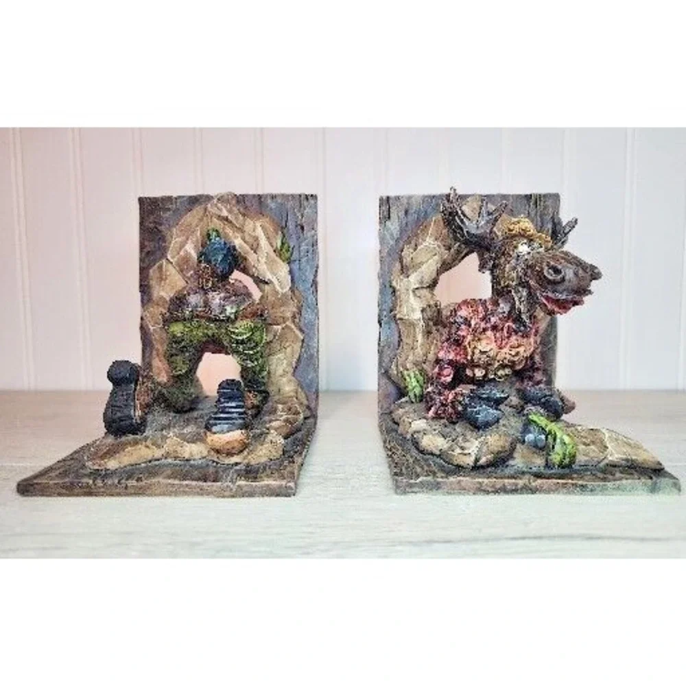 Moose Book Ends Porcelain‎ Cabin Deco Funny Nautical